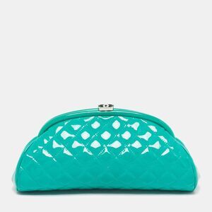 Chanel Timeless Green Quilted Patent Leather Clutch